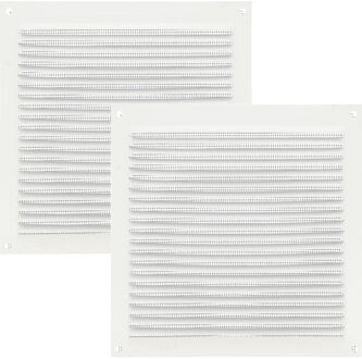 amig Ventilatie/muurrooster met gaas - 2x - 170 x 170mm - aluminium - wit - schoepenrooster