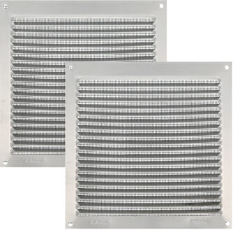amig Ventilatie/muurrooster met gaas - 2x - 170 x 170mm - aluminium - zilver - schoepenrooster