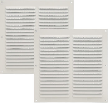 amig Ventilatie/muurrooster met gaas - 2x - 200 x 200mm - aluminium - wit - schoepenrooster