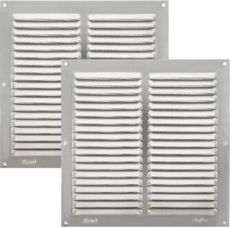 amig Ventilatie/muurrooster met gaas - 2x - 200 x 200mm - aluminium - zilver - schoepenrooster