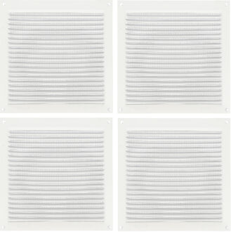 amig Ventilatie/muurrooster met gaas - 4x - 170 x 170mm - aluminium - wit - schoepenrooster