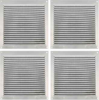 amig Ventilatie/muurrooster met gaas - 4x - 170 x 170mm - aluminium - zilver - schoepenrooster