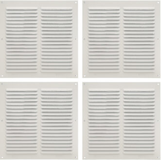 amig Ventilatie/muurrooster met gaas - 4x - 200 x 200mm - aluminium - wit - schoepenrooster