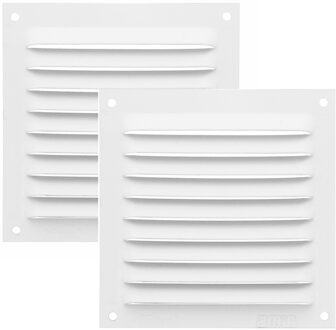 amig Ventilatierooster/muurrooster - 2x - 100 x 100mm - aluminium - wit - schoepenrooster