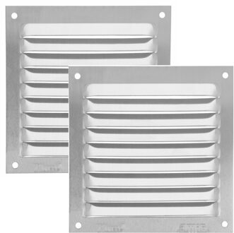 amig Ventilatierooster/muurrooster - 2x - 100 x 100mm - aluminium - zilver - schoepenrooster