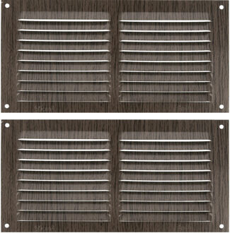 amig Ventilatierooster/muurrooster - 2x - 100 x 200mm - aluminium - wengehout look - schoepenrooste