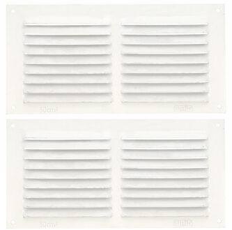 amig Ventilatierooster/muurrooster - 2x - 100 x 200mm - aluminium - wit - schoepenrooster