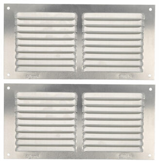 amig Ventilatierooster/muurrooster - 2x - 100 x 200mm - aluminium - zilver - schoepenrooster