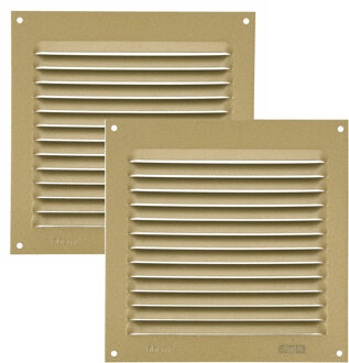 amig Ventilatierooster/muurrooster - 2x - 150 x 150mm - aluminium - goud - schoepenrooster