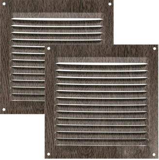 amig Ventilatierooster/muurrooster - 2x - 150 x 150mm - aluminium - wengehout look - schoepenrooster