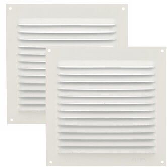 amig Ventilatierooster/muurrooster - 2x - 150 x 150mm - aluminium - wit - schoepenrooster