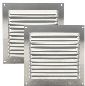 amig Ventilatierooster/muurrooster - 2x - 150 x 150mm - aluminium - zilver - schoepenrooster