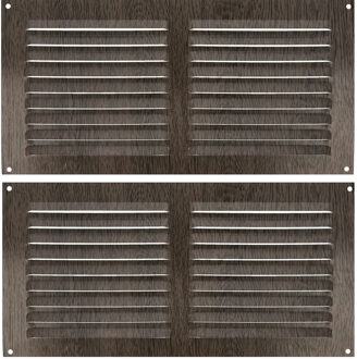amig Ventilatierooster/muurrooster - 2x - 150 x 300mm - aluminium - wengehout look - schoepenrooster