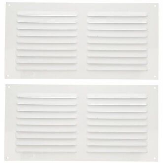 amig Ventilatierooster/muurrooster - 2x - 150 x 300mm - aluminium - wit - schoepenrooster