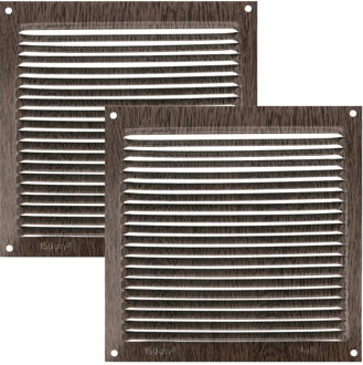 amig Ventilatierooster/muurrooster - 2x - 170 x 170mm - aluminium - wengehout look - schoepenrooster