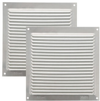 amig Ventilatierooster/muurrooster - 2x - 170 x 170mm - aluminium - zilver - schoepenrooster