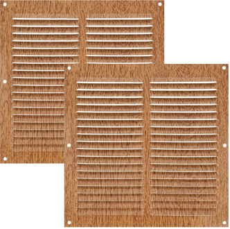 amig Ventilatierooster/muurrooster - 2x - 200 x 200mm - aluminium - beukenhout look - schoepenrooste