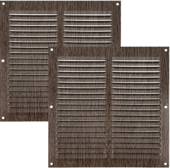 amig Ventilatierooster/muurrooster - 2x - 200 x 200mm - aluminium - wengehout look - schoepenrooster
