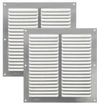 amig Ventilatierooster/muurrooster - 2x - 200 x 200mm - aluminium - zilver - schoepenrooster