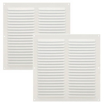 amig Ventilatierooster/muurrooster - 2x - 250 x 250 mm - aluminium - wit - schoepenrooster