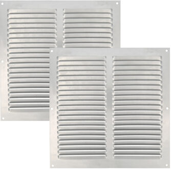 amig Ventilatierooster/muurrooster - 2x - 250 x 250mm - aluminium - zilver - schoepenrooster