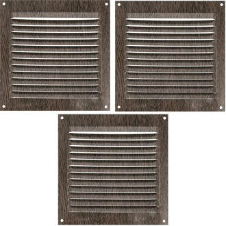 amig Ventilatierooster/muurrooster - 3x - 150 x 150mm - aluminium - wengehout look - schoepenrooster
