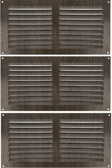 amig Ventilatierooster/muurrooster - 3x - 150 x 300mm - aluminium - wengehout look - schoepenrooster