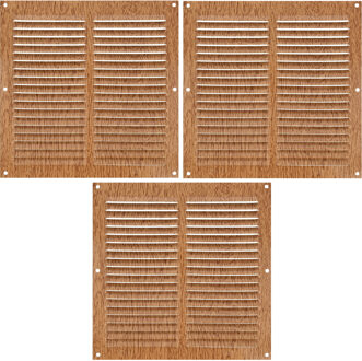 amig Ventilatierooster/muurrooster - 3x - 200 x 200mm - aluminium - beukenhout look - schoepenrooste