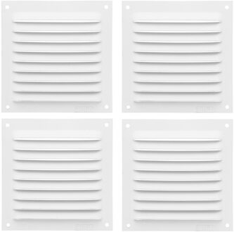 amig Ventilatierooster/muurrooster - 4x - 100 x 100mm - aluminium - wit - schoepenrooster