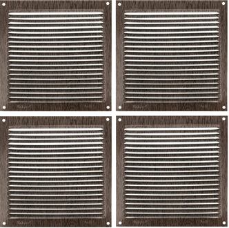 amig Ventilatierooster/muurrooster - 4x - 170 x 170mm - aluminium - wengehout look - schoepenrooster