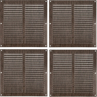 amig Ventilatierooster/muurrooster - 4x - 200 x 200mm - aluminium - wengehout look - schoepenrooster