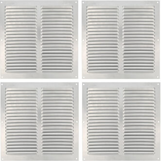 amig Ventilatierooster/muurrooster - 4x - 250 x 250mm - aluminium - zilver - schoepenrooster