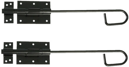 amig Verticaal schuifslot/plaatgrendel - 2x - staal - 35 x 6cm - zwart - schutting - poort