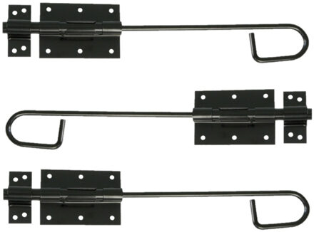 amig Verticaal schuifslot/plaatgrendel - 3x - staal - 30 x 6cm - zwart - schutting - poort