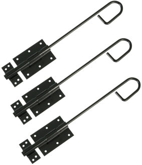 amig Verticaal schuifslot/plaatgrendel - 3x - staal - 40 x 6cm - zwart - schutting - poort