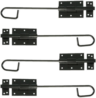 amig Verticaal schuifslot/plaatgrendel - 4x - staal - 35 x 6cm - zwart - schutting - poort