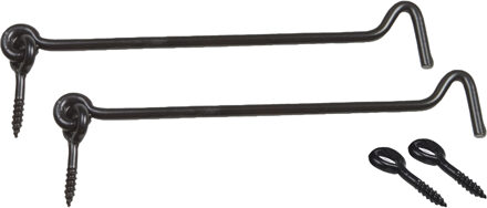 amig windhaak / windhaken - 2x - staal - zwart - L20 cm - D6 mm - met schroefoog