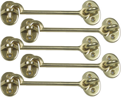 amig windhaak / windhaken - 5x - messing - goudkleur - L10 cm - D5 mm - met schroefoog