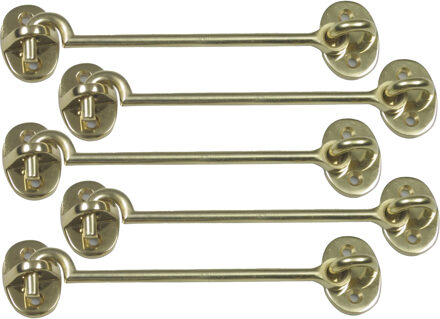 amig windhaak / windhaken - 5x - messing - goudkleur - L12.5 cm - D5 mm - met schroefoog