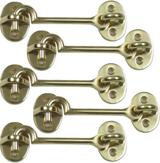 amig windhaak / windhaken - 5x - messing - goudkleur - L7.5 cm - D5 mm - met schroefoog