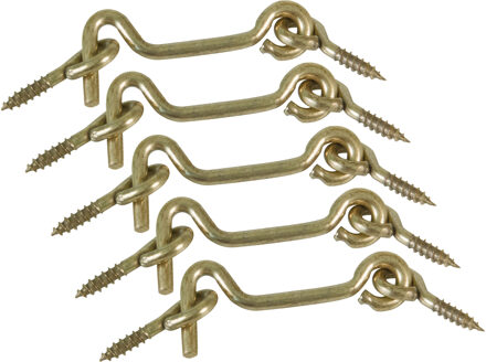 amig windhaak / windhaken - 5x - staal - goudkleur - L10 cm - D4 mm - met schroefoog - Windhaken en kajuithaken Goudkleurig