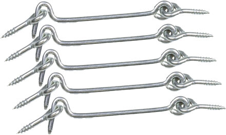 amig windhaak / windhaken - 5x - staal - zilver - L5 cm - D3.5 mm - met schroefoog - Windhaken en kajuithaken Zilverkleurig