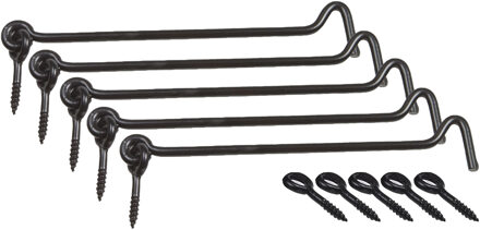 amig windhaak / windhaken - 5x - staal - zwart - L25 cm - D6 mm - met schroefoog