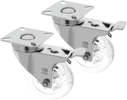 amig zwenkwiel/transportwiel met rem - 2x - D75mm - polycarbonaat - 100kg - transparant