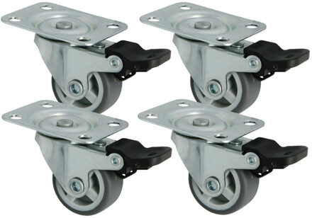 amig zwenkwiel/transportwiel met rem - 4x - D25mm - rubber - 40kg - grijs