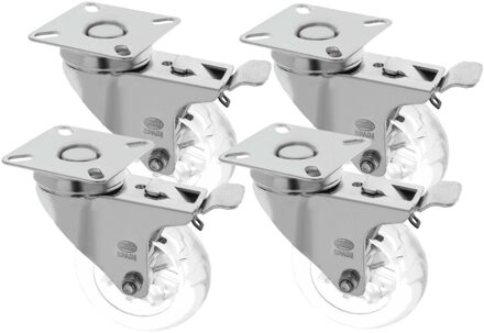 amig zwenkwiel/transportwiel met rem - 4x - D75mm - polycarbonaat - 100kg - transparant