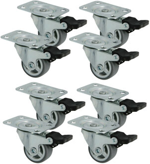 amig zwenkwiel/transportwiel met rem - 8x - D30mm - rubber - 45kg - grijs