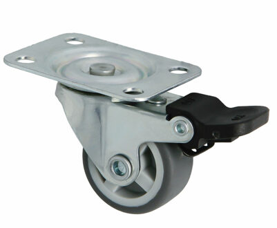 amig zwenkwiel/transportwiel met rem - D25mm - rubber - 40kg - grijs