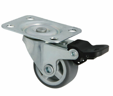 amig zwenkwiel/transportwiel met rem - D30mm - rubber - 45kg - grijs