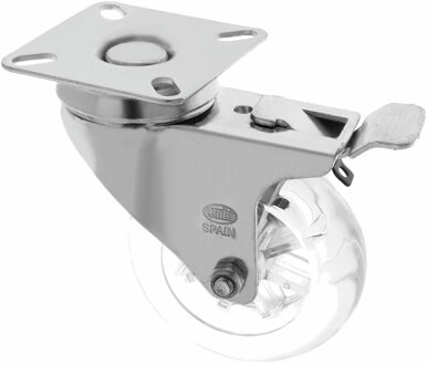 amig zwenkwiel/transportwiel met rem - D75mm - polycarbonaat - 100kg - transparant